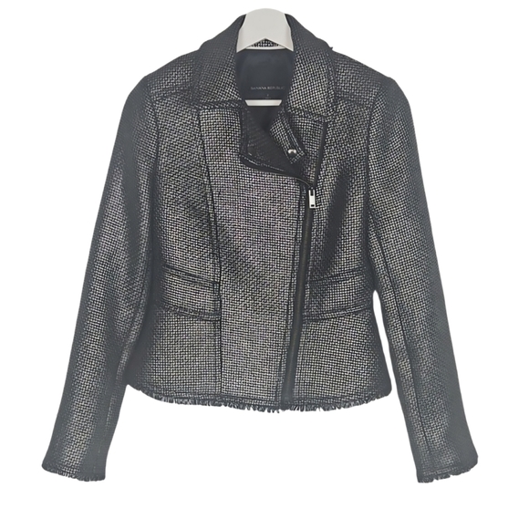 Banana Republic Moto Jacket Silver Tweed Metallic Asymmetrical Zip Jacket - Picture 8 of 8